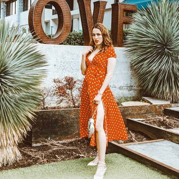 NWT Bohemian Polka Dot Maxi Split Dress S:S-Med - Picture 7 of 14